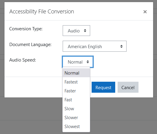 The options available for the Audio conversion type