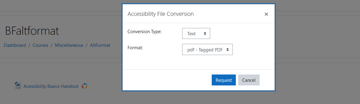 Accessibility File Conversion popup