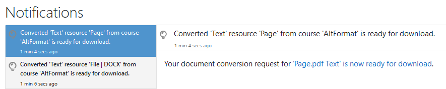 The full notification message for the file conversion