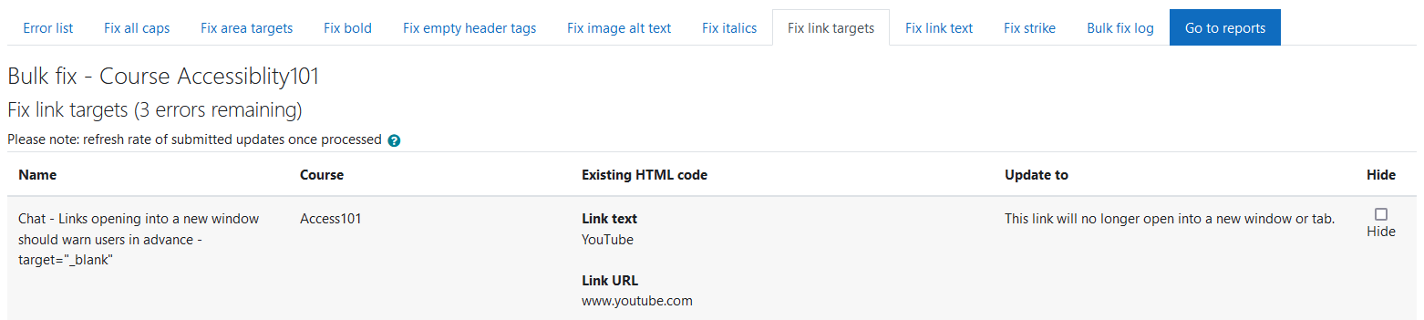 The Fix link targets wizard of the Accessibility+ Toolkit